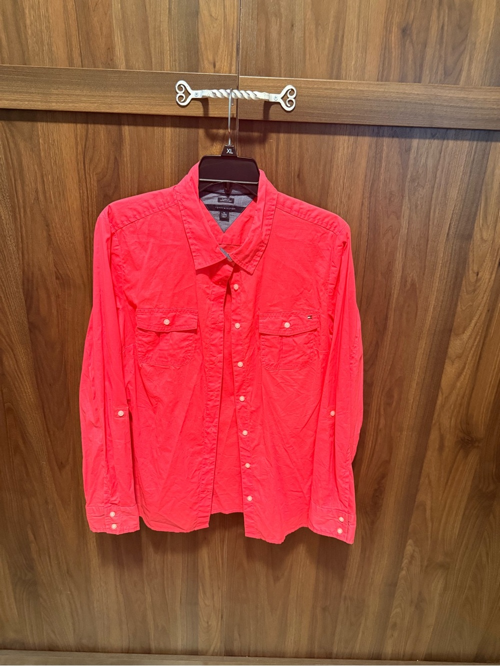 Tommy Hilfiger Bright Coral Classic Fit Shirt, Size XL